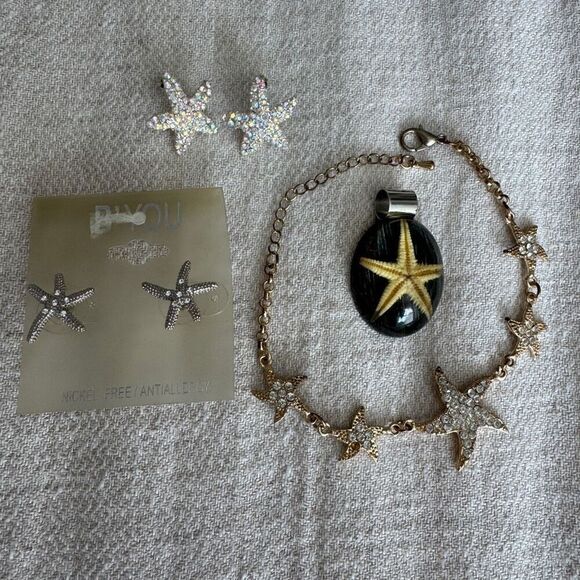 Resin Starfish Pendant with Earring Sets and Bracelet - Picture 1 of 11